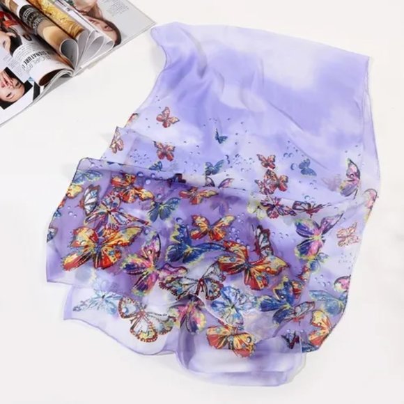 Lavender Chiffon Purple Butterfly Wrap Scarf Shawl - Picture 6 of 8